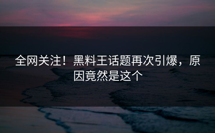 全网关注！黑料王话题再次引爆，原因竟然是这个