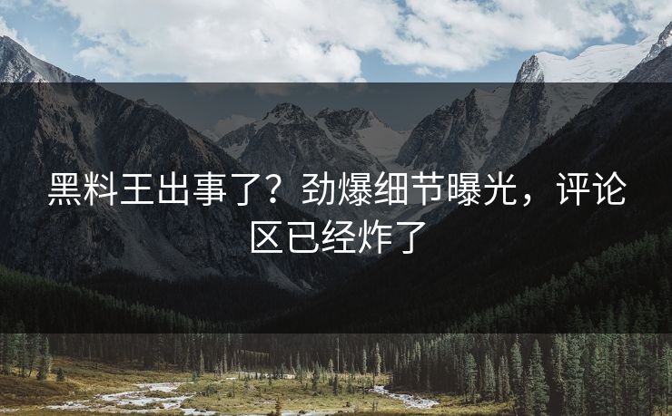 黑料王出事了？劲爆细节曝光，评论区已经炸了