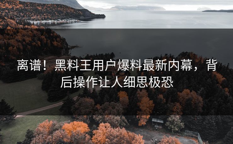 离谱！黑料王用户爆料最新内幕，背后操作让人细思极恐